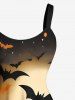 Plus Size Halloween Pumpkin Bat Moon Print Tank Dress -  