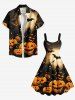 Plus Size Halloween Pumpkin Bat Moon Print Tank Dress -  