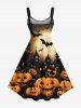 Plus Size Halloween Pumpkin Bat Moon Print Tank Dress -  