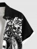 Chemise grande taille pour homme, avec boutons et poches, imprimé tête de mort, fleurs et ailes, pour Halloween - Noir M