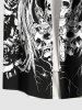 Chemise grande taille pour homme, avec boutons et poches, imprimé tête de mort, fleurs et ailes, pour Halloween - Noir M