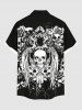 Plus Size Halloween Skulls Flowers Wings Print Buttons Pocket Shirt For Men -  