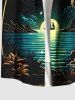 Plus Size Coconut Tree Sun Boat Seascape Print Buttons Pocket Hawaii Shirt For Men -  