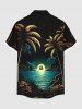 Plus Size Coconut Tree Sun Boat Seascape Print Buttons Pocket Hawaii Shirt For Men -  