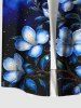 Chemise hawaïenne grande taille à imprimé fleurs, feuilles, lune, galaxie, étoiles, boutons et poches pour homme - Bleu Marine 5XL