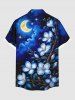 Chemise hawaïenne grande taille à imprimé fleurs, feuilles, lune, galaxie, étoiles, boutons et poches pour homme - Bleu Marine 5XL