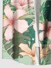 Plus Size Flowers Tropical Leaf Print Buttons Pocket Hawaii Shirt For Men -  