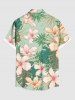 Plus Size Flowers Tropical Leaf Print Buttons Pocket Hawaii Shirt For Men -  