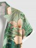Plus Size Flowers Tropical Leaf Print Buttons Pocket Hawaii Shirt For Men -  