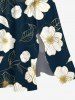 Robe mi-longue hawaïenne fendue à imprimé fleurs et feuilles grande taille - Noir XXS