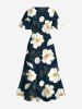 Robe mi-longue hawaïenne fendue à imprimé fleurs et feuilles grande taille - Noir 3X
