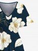 Robe mi-longue hawaïenne fendue à imprimé fleurs et feuilles grande taille - Noir 3X