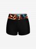 Skull Pumpkin Wizard Bat Castle Print Halloween Boyleg Tankini Swimsuit (Adjustable Shoulder Strap) -  