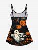 Pumpkin Ghost Castle Tree Moon Print Halloween Boyleg Tankini Swimsuit (Adjustable Shoulder Strap) -  