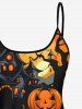 Pumpkin Ghost Castle Tree Moon Print Halloween Boyleg Tankini Swimsuit (Adjustable Shoulder Strap) -  