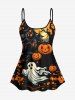 Pumpkin Ghost Castle Tree Moon Print Halloween Boyleg Tankini Swimsuit (Adjustable Shoulder Strap) -  
