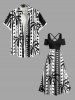Plus Size Coconut Tree Geometric Graphic Print Hawaii Cold Shoulder Crisscross A Line Maxi Dress -  