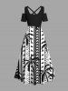 Plus Size Coconut Tree Geometric Graphic Print Hawaii Cold Shoulder Crisscross A Line Maxi Dress -  