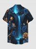 Plus Size Rose Flower Fall Galaxy Print Hawaii Button Pocket Shirt For Men -  