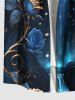 Plus Size Rose Flower Fall Galaxy Print Hawaii Button Pocket Shirt For Men -  