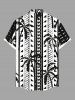 Plus Size Coconut Tree Geometric Graphic Print Hawaii Button Pocket Shirt For Men -  