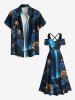 Robe longue trapèze croisée à épaules dénudées et imprimé galaxie, grande taille, motif rose, automne, style hawaïen - Bleu Marine M