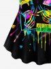 T-shirt femme grande taille imprimé coloré crâne squelette cœur peinture éclaboussures - Noir 1X