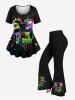 Plus Size Colorful Skull Skeleton Heart Painting Splatter Print Women T-shirt -  