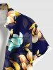 Plus Size Ombre Flower Leaf Branch Print Hawaii Button Pocket Shirt For Men -  