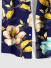 Plus Size Ombre Flower Leaf Branch Print Hawaii Button Pocket Shirt For Men -  