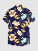 Plus Size Ombre Flower Leaf Branch Print Hawaii Button Pocket Shirt For Men -  