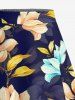 Plus Size Ombre Flower Leaf Branch Print Hawaii Split A Line Skirt - Bleu Marine 3X