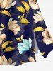 Plus Size Ombre Flower Leaf Branch Print Hawaii Split A Line Skirt - Bleu Marine 3X