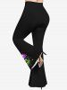 Pantalon évasé grande taille à imprimé coloré, crâne, squelette, cœur, peinture, éclaboussures - Noir 3X
