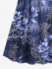 Robe caraco trapèze à imprimé floral, feuilles, branches et vagues, grande taille, style hawaïen - Bleu XXS