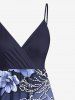 Plus Size Flower Leaf Branch Waterwave Print Hawaii Surplice A Line Cami Dress -  