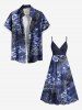 Plus Size Flower Leaf Branch Waterwave Print Hawaii Surplice A Line Cami Dress -  