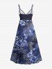 Plus Size Flower Leaf Branch Waterwave Print Hawaii Surplice A Line Cami Dress -  
