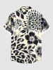 Chemise hawaïenne grande taille à imprimé léopard, hibiscus, fleurs et feuilles, avec poches boutonnées pour homme - Noir S
