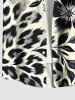 Chemise hawaïenne grande taille à imprimé léopard, hibiscus, fleurs et feuilles, avec poches boutonnées pour homme - Noir S