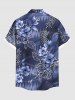 Plus Size Flower Leaf Branch Waterwave Print Hawaii Button Pocket Shirt For Men -  