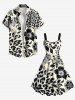 Plus Size Leopard Hibiscus Flower Leaf Print Hawaii A Line Tank Dress -  