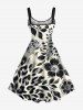 Plus Size Leopard Hibiscus Flower Leaf Print Hawaii A Line Tank Dress -  