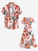 Plus Size Flower Leaf Branch Print Hawaii Split A Line Midi Dress -  