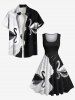 Robe trapèze vintage hawaïenne des années 1950 à imprimé cygne bicolore contrasté grande taille - Noir M