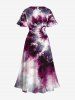 Plus Size Spiral Tie Dye Print Hawaii Split Pocket A Line Midi Dress -  
