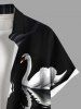 Plus Size Contrast Colorblock Two Tone Swan Print Hawaii Button Pocket Shirt For Men -  