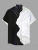 Plus Size Contrast Colorblock Two Tone Swan Print Hawaii Button Pocket Shirt For Men -  