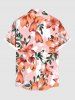 Plus Size Flower Leaf Branch Print Hawaii Button Pocket Shirt For Men -  
