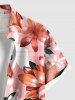 Plus Size Flower Leaf Branch Print Hawaii Button Pocket Shirt For Men -  